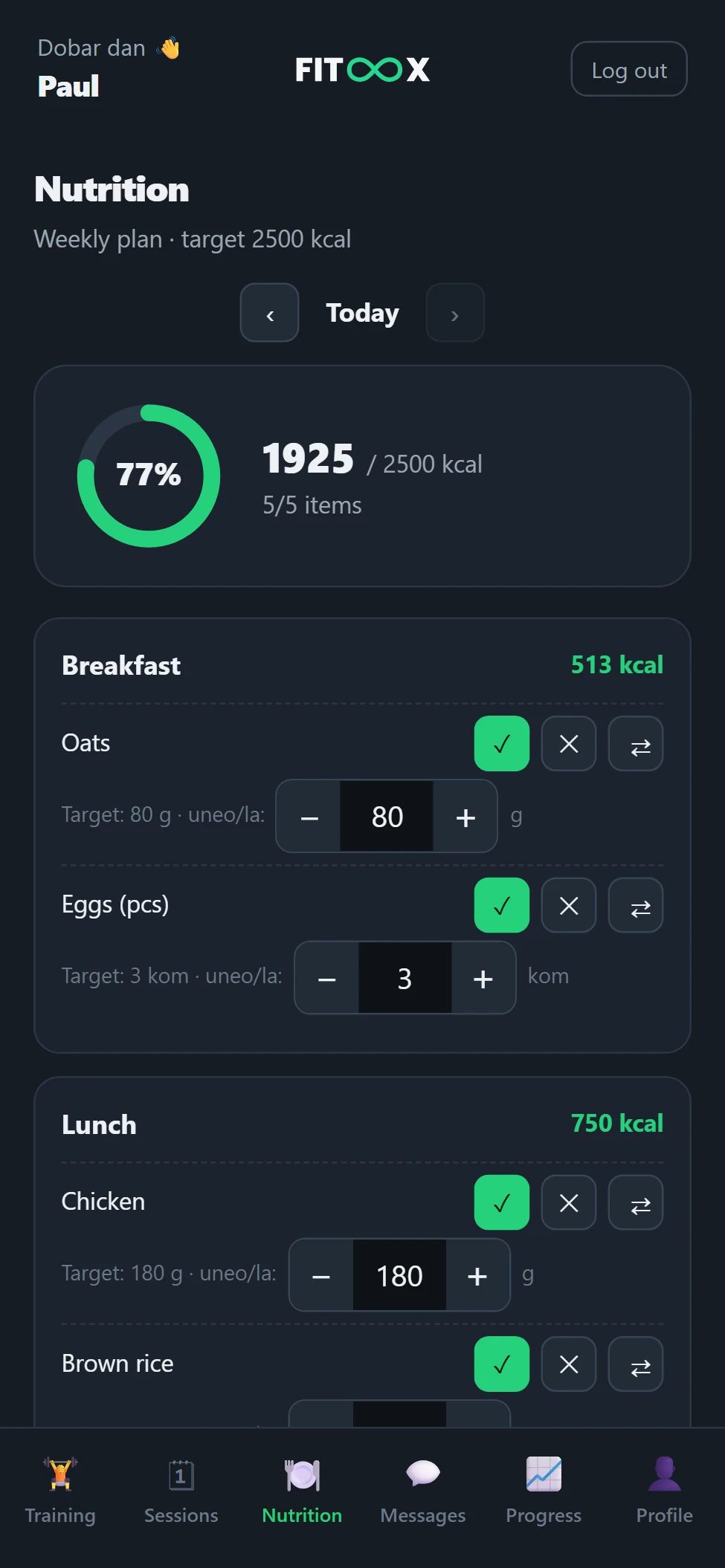 Client tracking nutrition — calorie ring