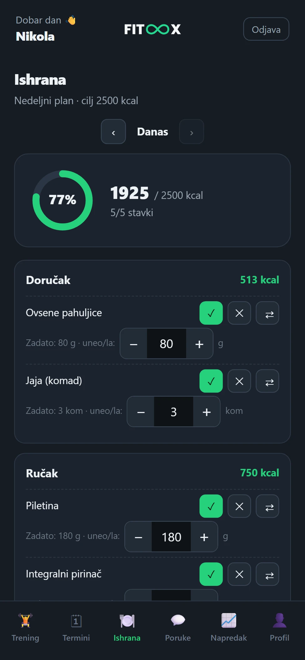Klijent prati ishranu — prsten kalorija