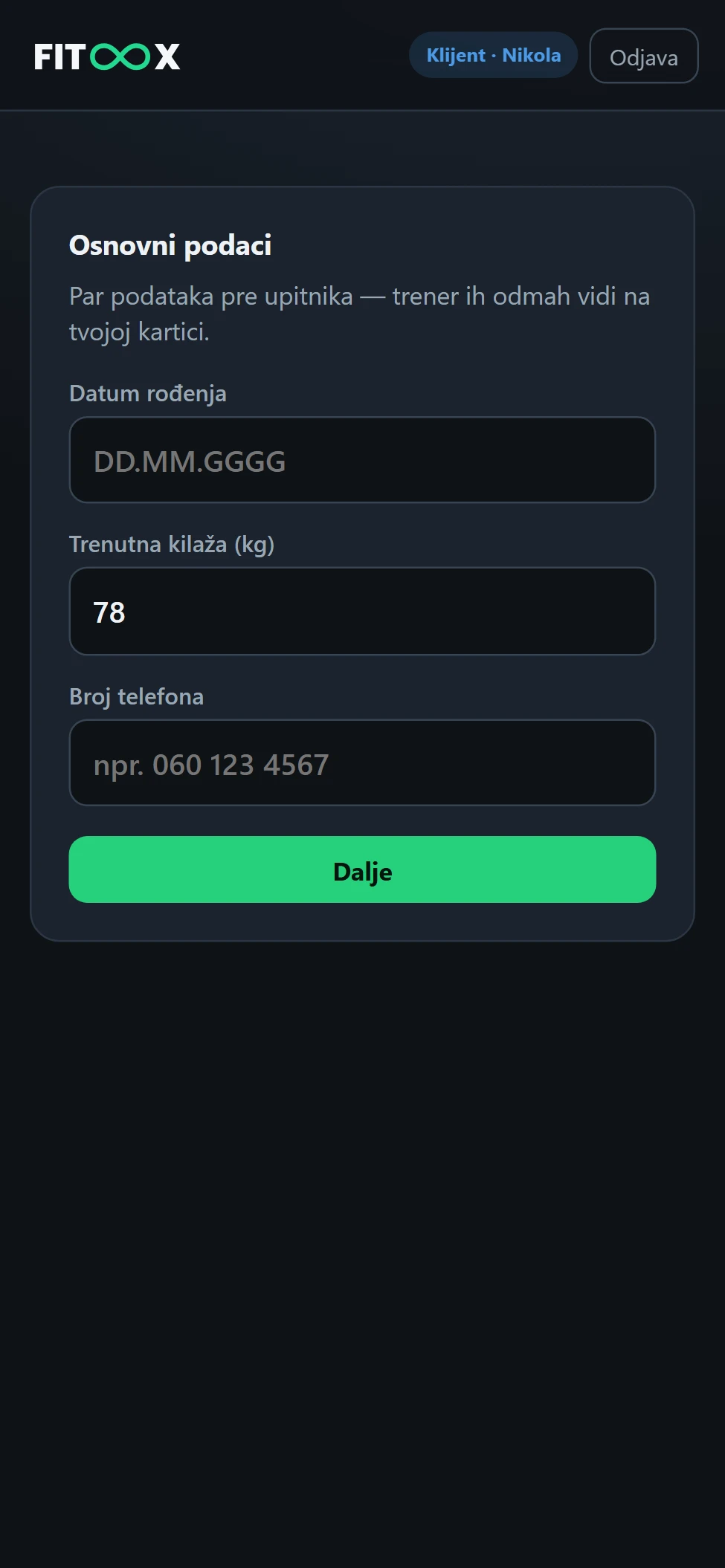Onboarding upitnik i cilj klijenta