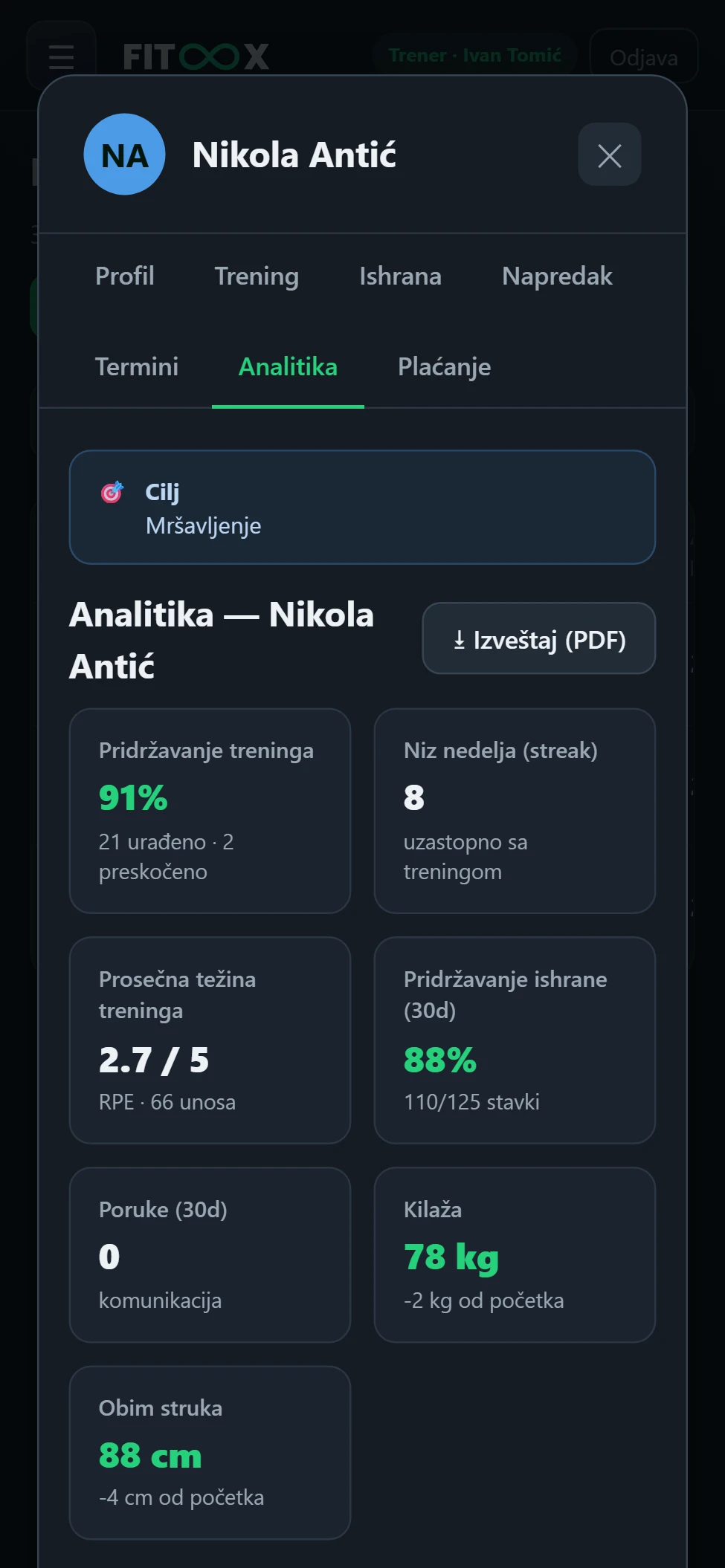 Napredak i PDF izveštaj